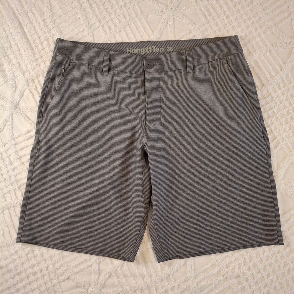 Hang Ten‎ Men's Striped Board Shorts Size 38 Gray Quick Dry Swim Beach Surf